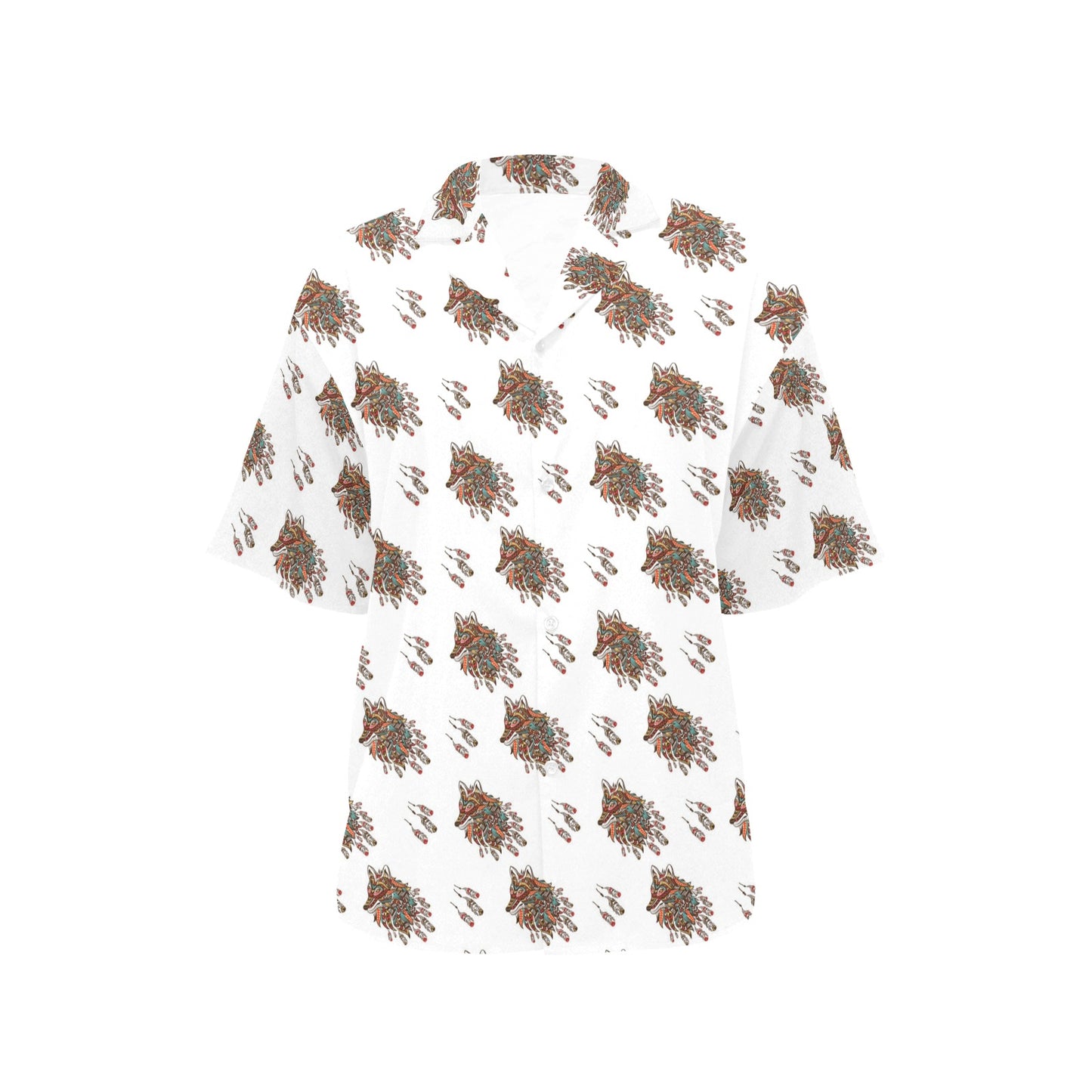 Aztec Wolf Pattern Print Design 02 Women's Hawaiian Shirt