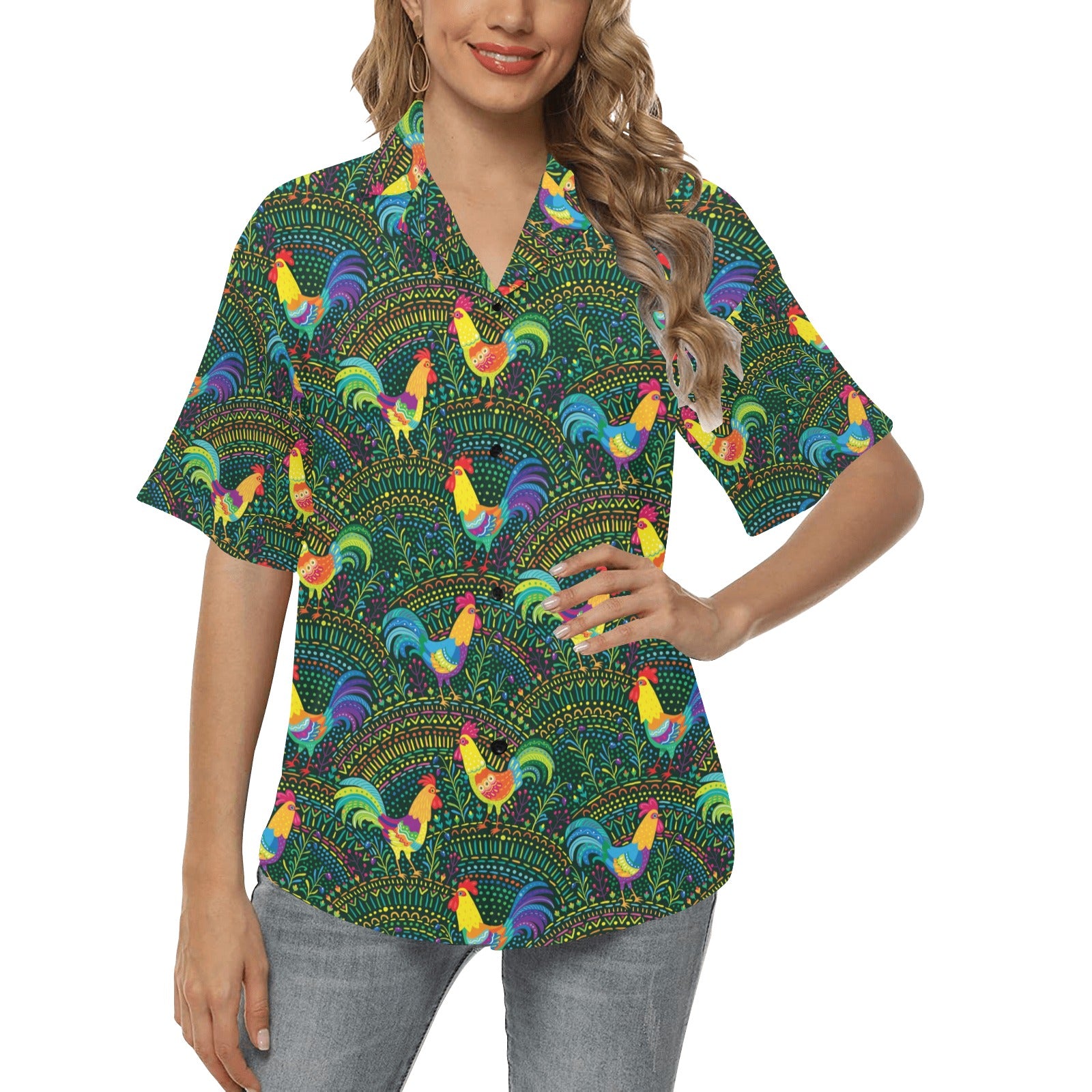 Rooster Pattern Print Design A01 Women's Hawaiian Shirt