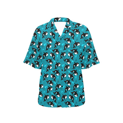 Whale Sea Design Themed Print Women's Hawaiian Shirt