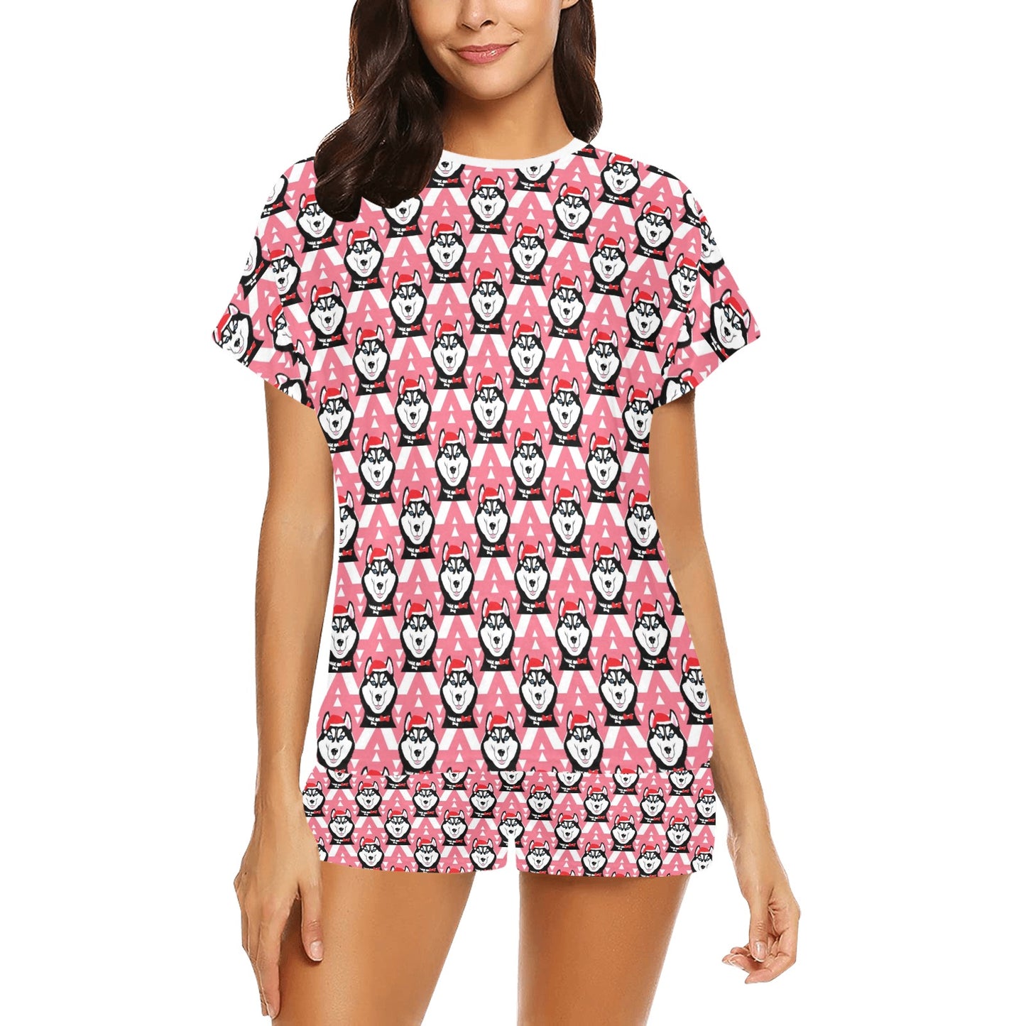 Siberian Huskies Christmas Themed Print Design LKS302 Women's Short Pajama Set