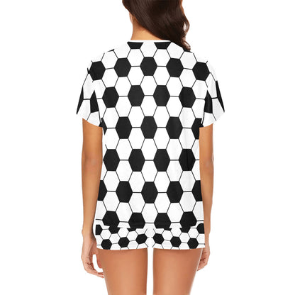 Soccer Ball Texture Print Design LKS303 Women's Short Pajama Set