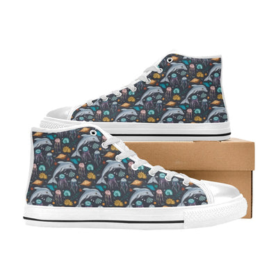 Underwater Dolphin Print Design LKS304 High Top Women's White Shoes