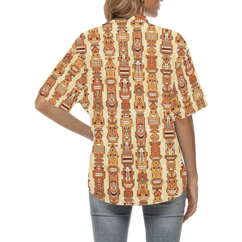 Tiki Orange Vertical Pattern Women's Hawaiian Shirt