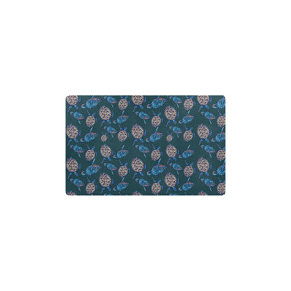 Sea Turtle Hand Drawn Blue Print Kitchen Mat