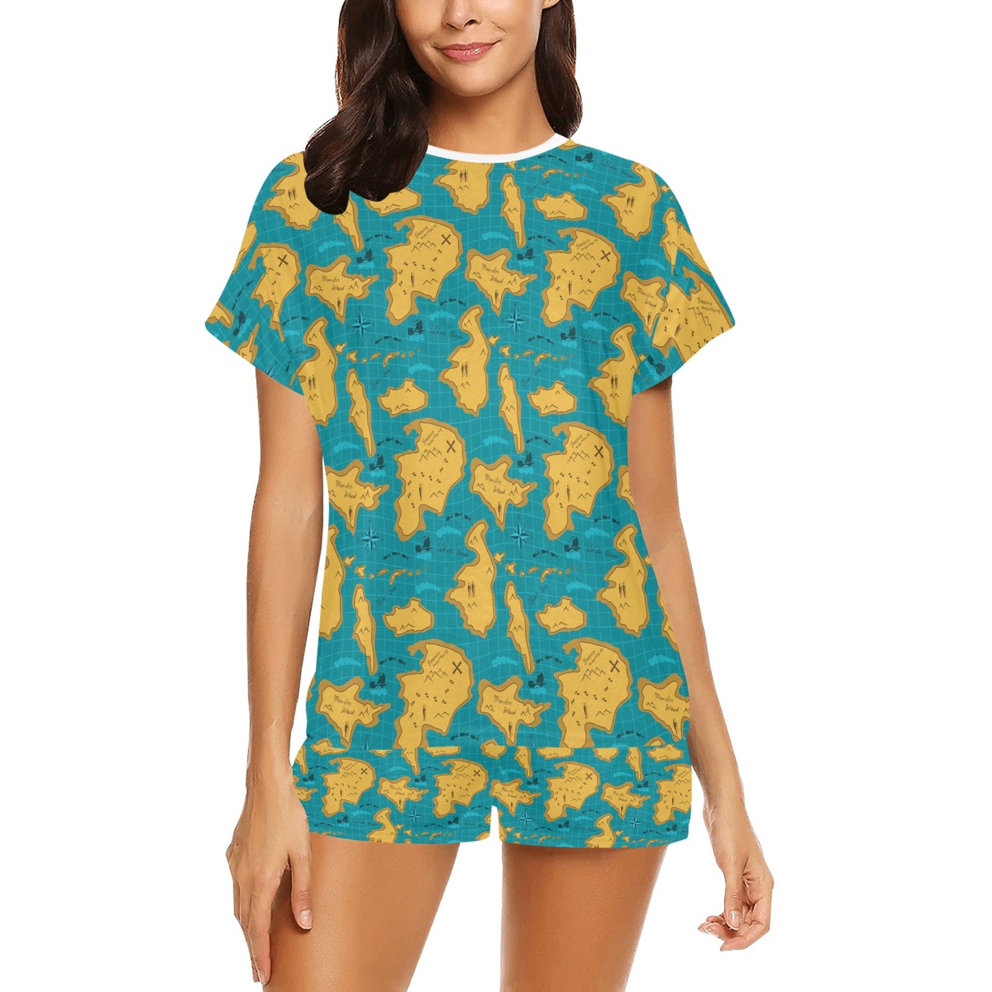 World Map Print Design LKS301 Women's Short Pajama Set