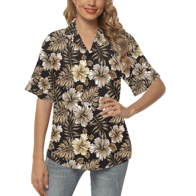 Brown Hibiscus Tropical Women's Hawaiian Shirt