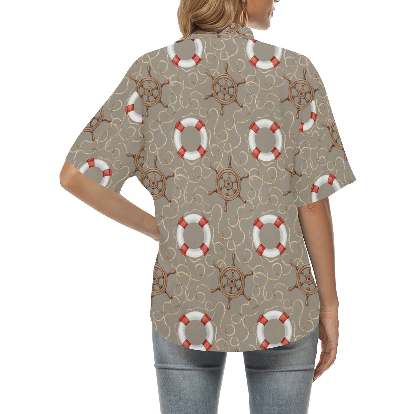 Nautical Pattern Print Design A02 Women's Hawaiian Shirt