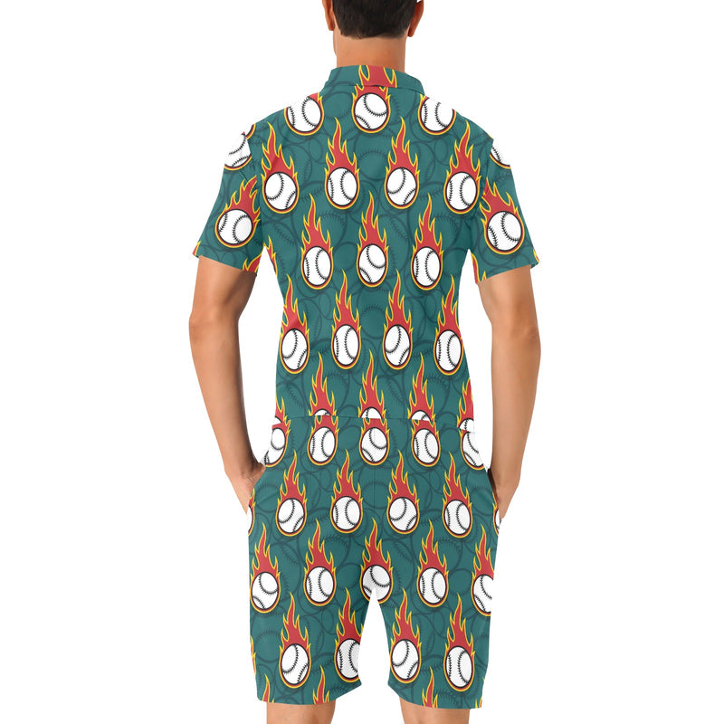 Baseball Fire Print Pattern Men's Romper