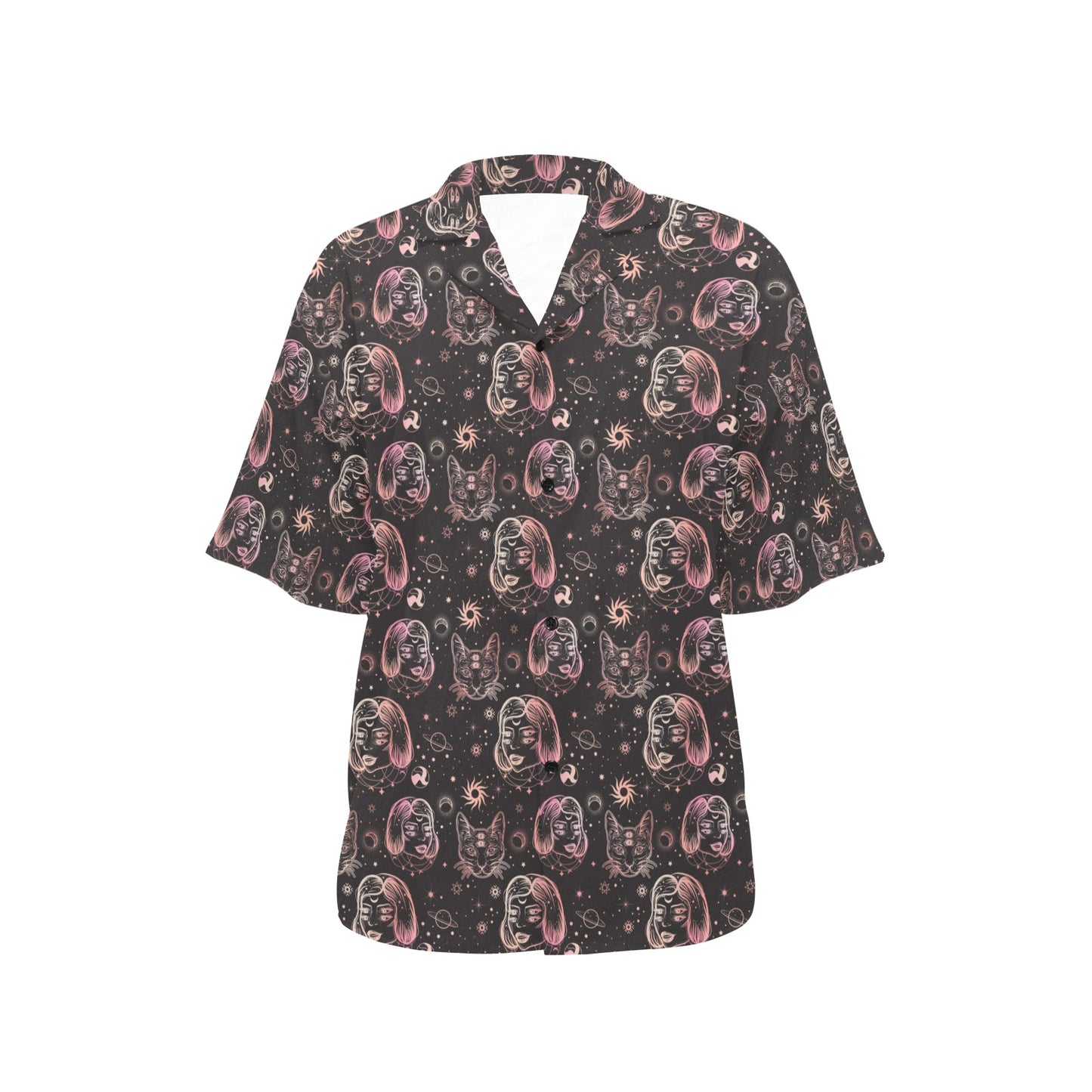 Third Eye Girl Cat Print Design LKS305 Women's Hawaiian Shirt