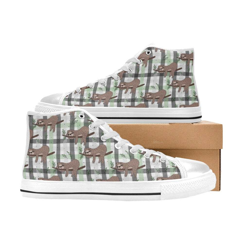 Sloth Print Design LKS301 High Top Women's White Shoes