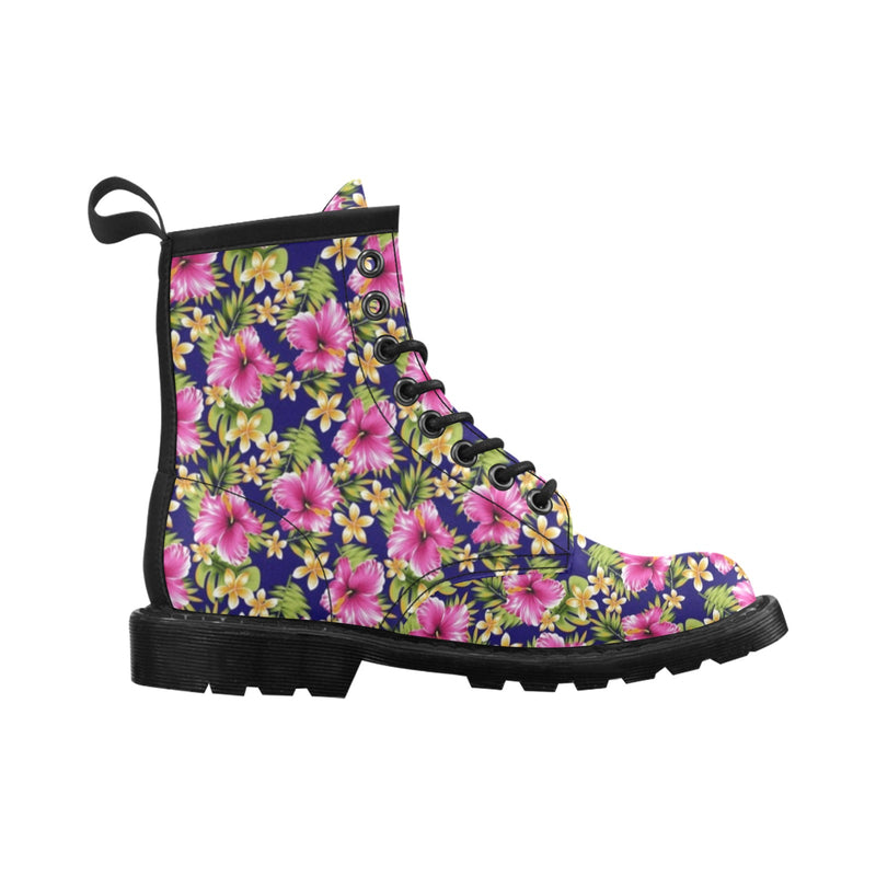 Pink Hibiscus Pattern Print Design HB027 Women's Boots