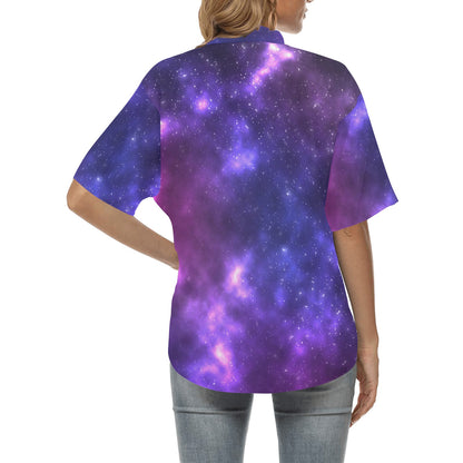 Celestial Purple Blue Galaxy Women's Hawaiian Shirt