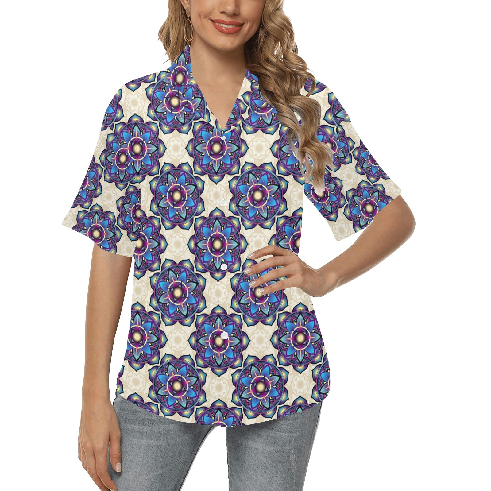 lotus Boho Pattern Print Design LO08 Women's Hawaiian Shirt