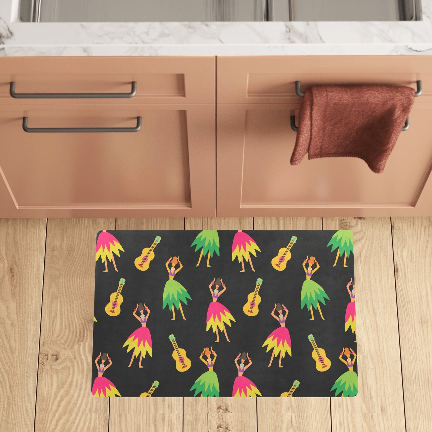 Hula Dancers Hawaiian Girl Pattern Print Design 03 Kitchen Mat