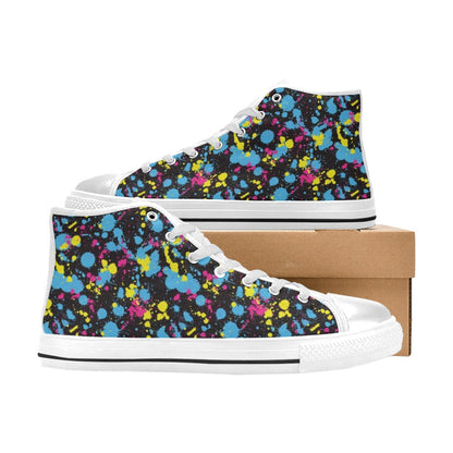 Splatter Colorful Print Design LKS301 High Top Women's White Shoes