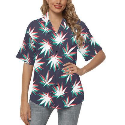 Pot Leaf Pattern Print Design A01 Women's Hawaiian Shirt