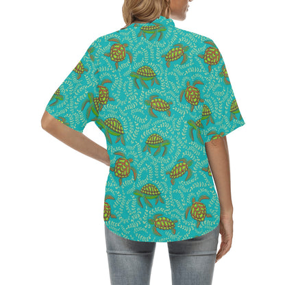 Sea Turtle Pattern Print Design T010 Women's Hawaiian Shirt
