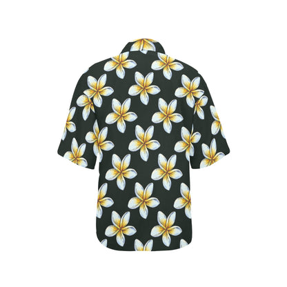 White Plumeria Pattern Print Design PM022 Women's Hawaiian Shirt