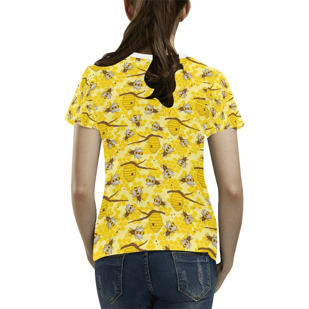 Bee With Honeycomb Print Design LKS302 Women's  T-shirt
