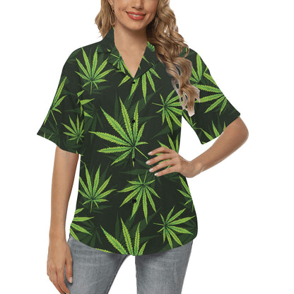 Pot Leaf Pattern Print Design A03 Women's Hawaiian Shirt