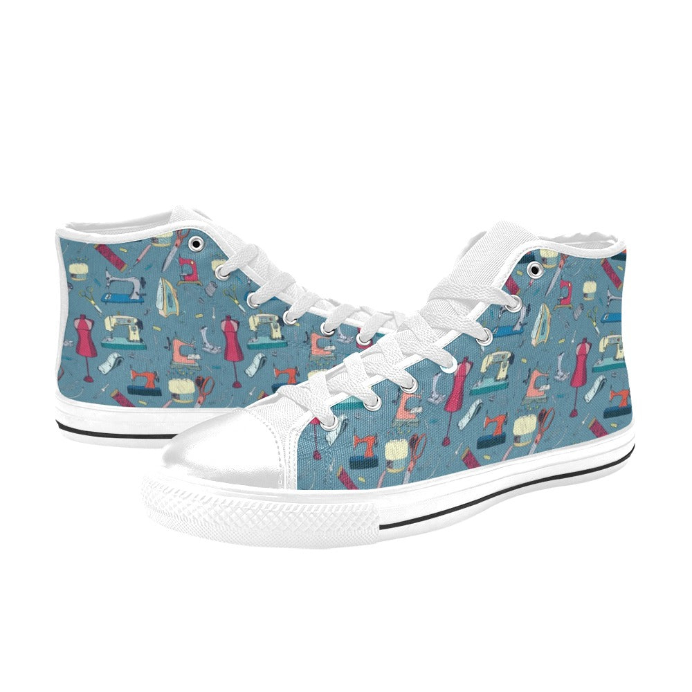 Sewing Equipment Print Design LKS301 High Top Women's White Shoes