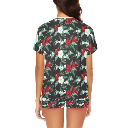 Tropical Flower Print Design LKS303 Women's Short Pajama Set