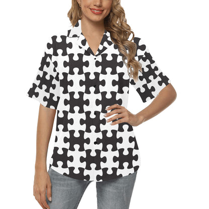 Puzzle Black White Pattern Print Design A02 Women's Hawaiian Shirt