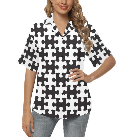Puzzle Black White Pattern Print Design A02 Women's Hawaiian Shirt