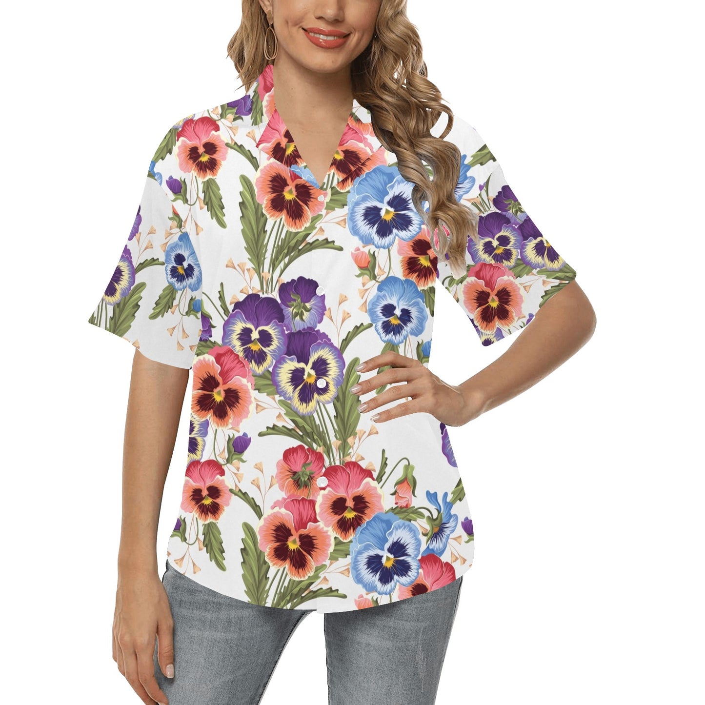 Pansy Pattern Print Design PS06 Women's Hawaiian Shirt