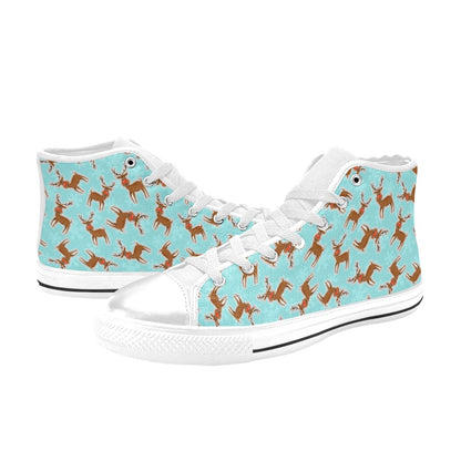 Reindeer Print Design LKS403 High Top Women's White Shoes