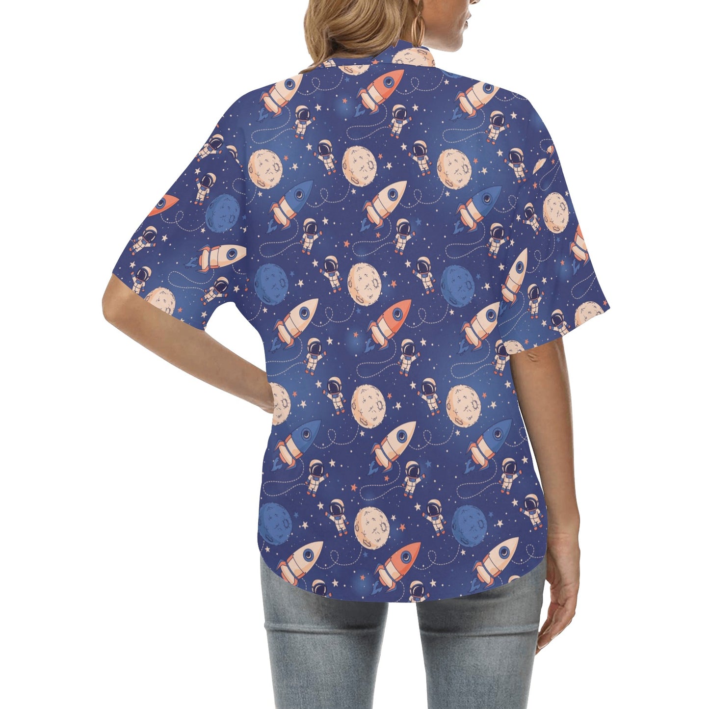 Space Astronaut Rocket Print Design LKS304 Women's Hawaiian Shirt