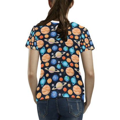 Planet Colorful Print Design LKS301 Women's  T-shirt