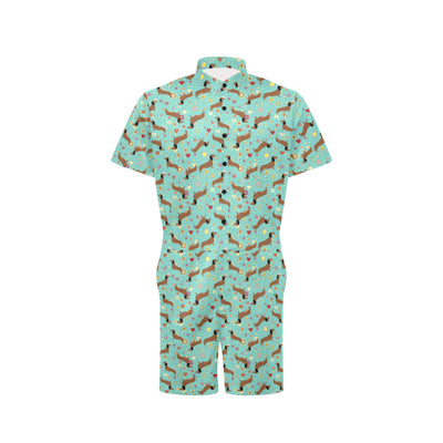 Dachshund with Floral Print Pattern Men's Romper