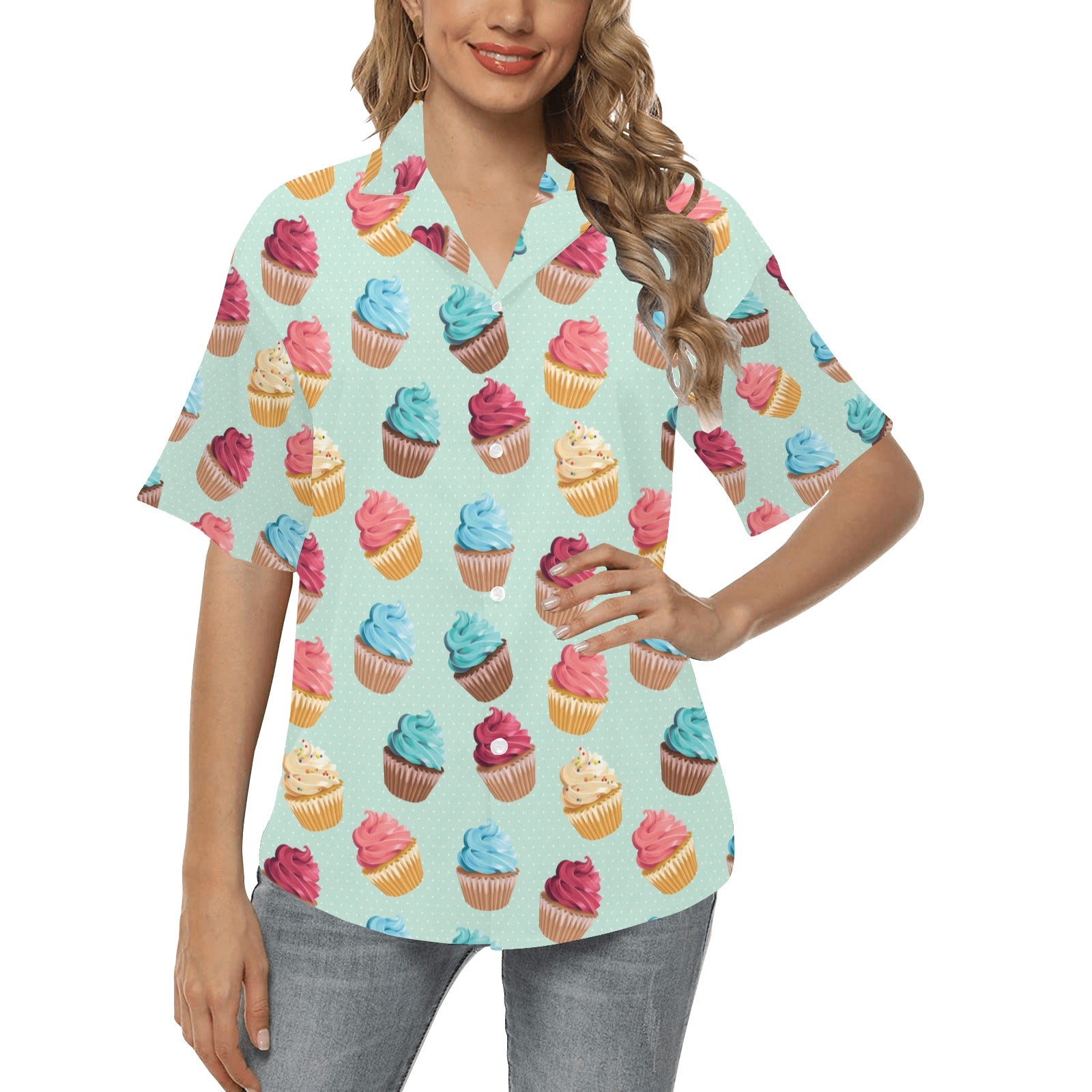 Cupcake Pattern Print Design 01 Women's Hawaiian Shirt