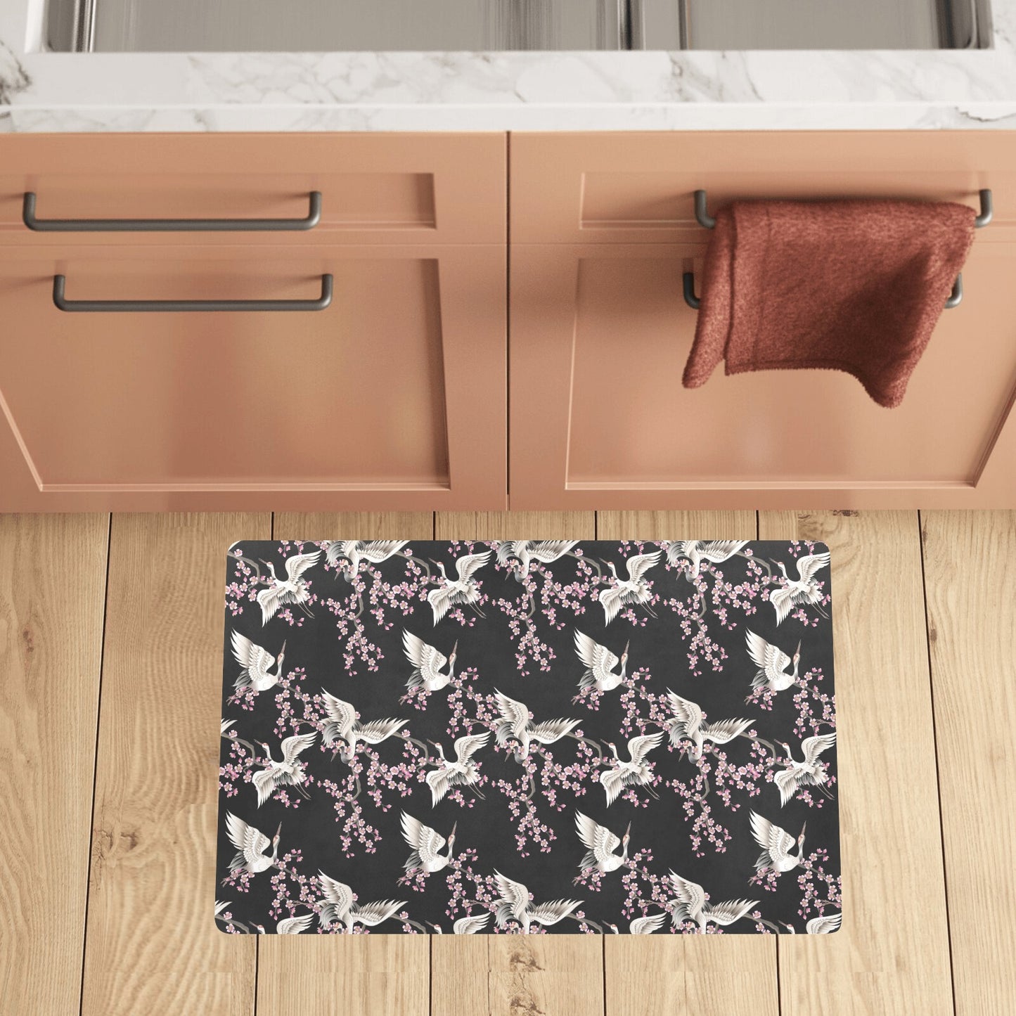Crane Pattern Print Design 01 Kitchen Mat