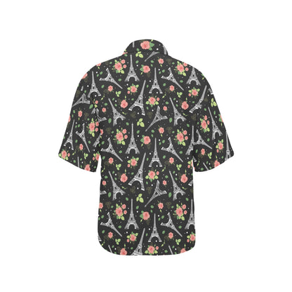 Eiffel Tower Rose Print Women's Hawaiian Shirt