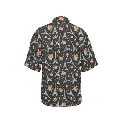 Eiffel Tower Rose Print Women's Hawaiian Shirt