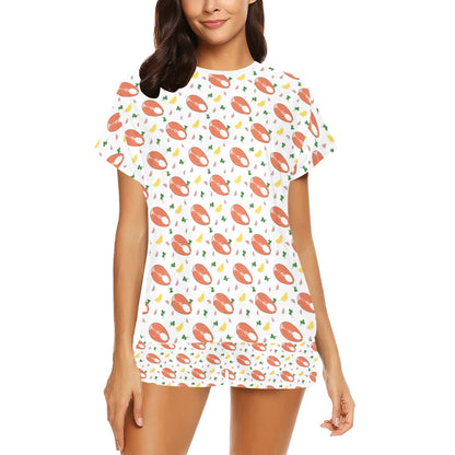 Salmon Steak Print Design LKS303 Women's Short Pajama Set