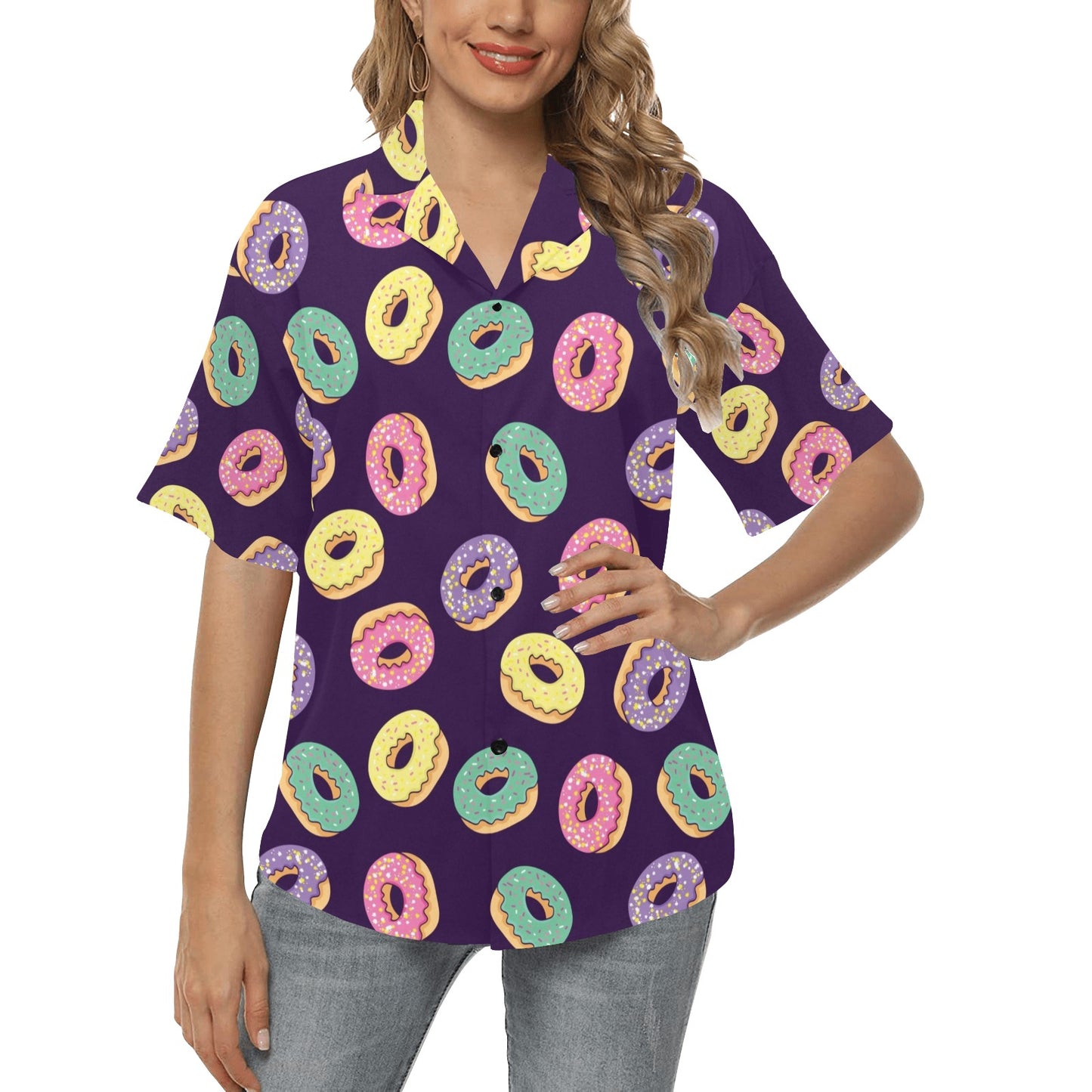 Donut Pattern Print Design DN08 Women's Hawaiian Shirt