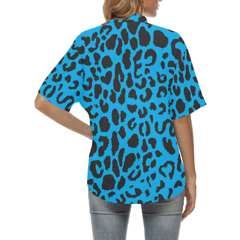 Cheetah Blue Print Pattern Women's Hawaiian Shirt