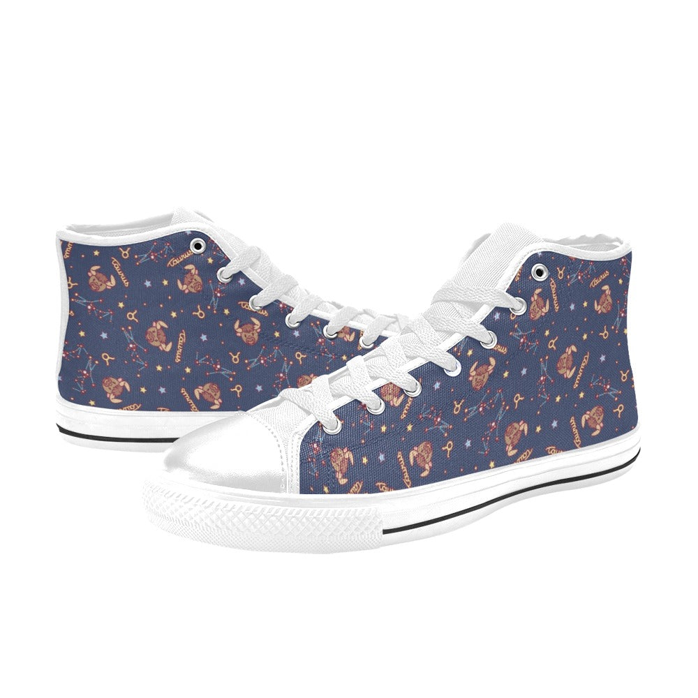 Taurus Print Design LKS304 High Top Women's White Shoes