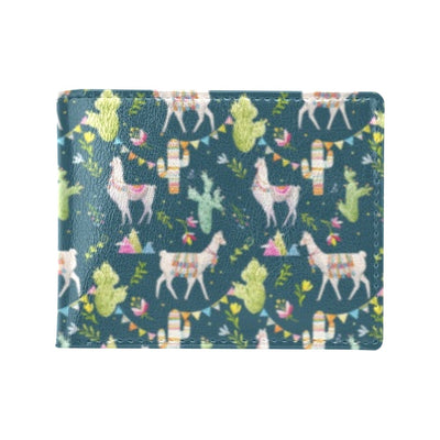 Llama with Cactus Design Print Men's ID Card Wallet