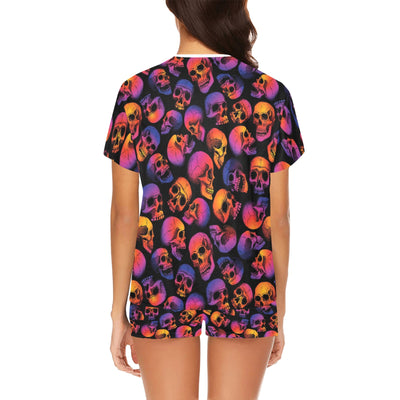 Skull Multicolor Print Design LKS3011 Women's Short Pajama Set