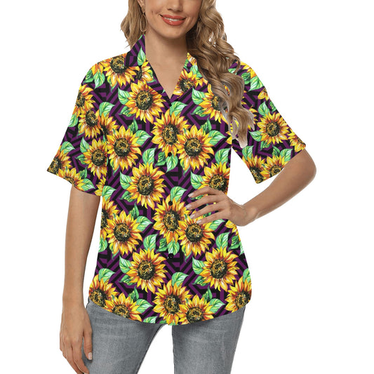 Sunflower Pattern Print Design SF012 Women's Hawaiian Shirt