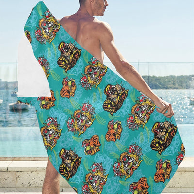 Tattoo Tiger Head Print Design LKS304 Beach Towel 32" x 71"