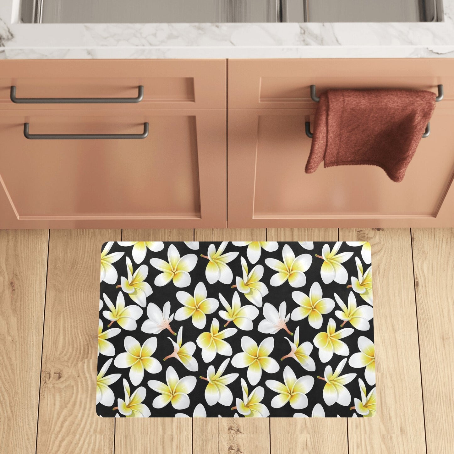 Yellow Plumeria Hawaiian Flowers Kitchen Mat