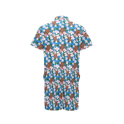 Sea Turtle Pink Hibiscus Hawaiian Print Men's Romper