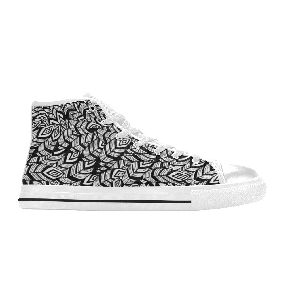 Tribal Pattern Print Design LKS302 High Top Women's White Shoes