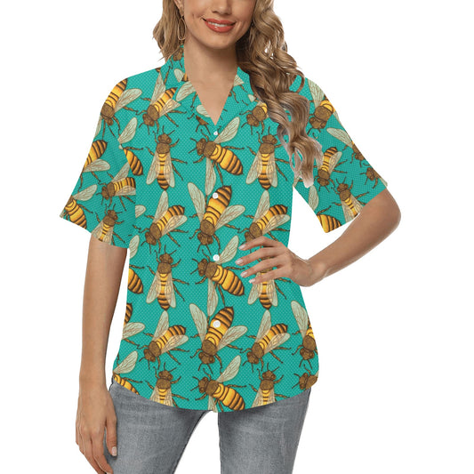 Bee Pattern Print Design BEE04 Women's Hawaiian Shirt