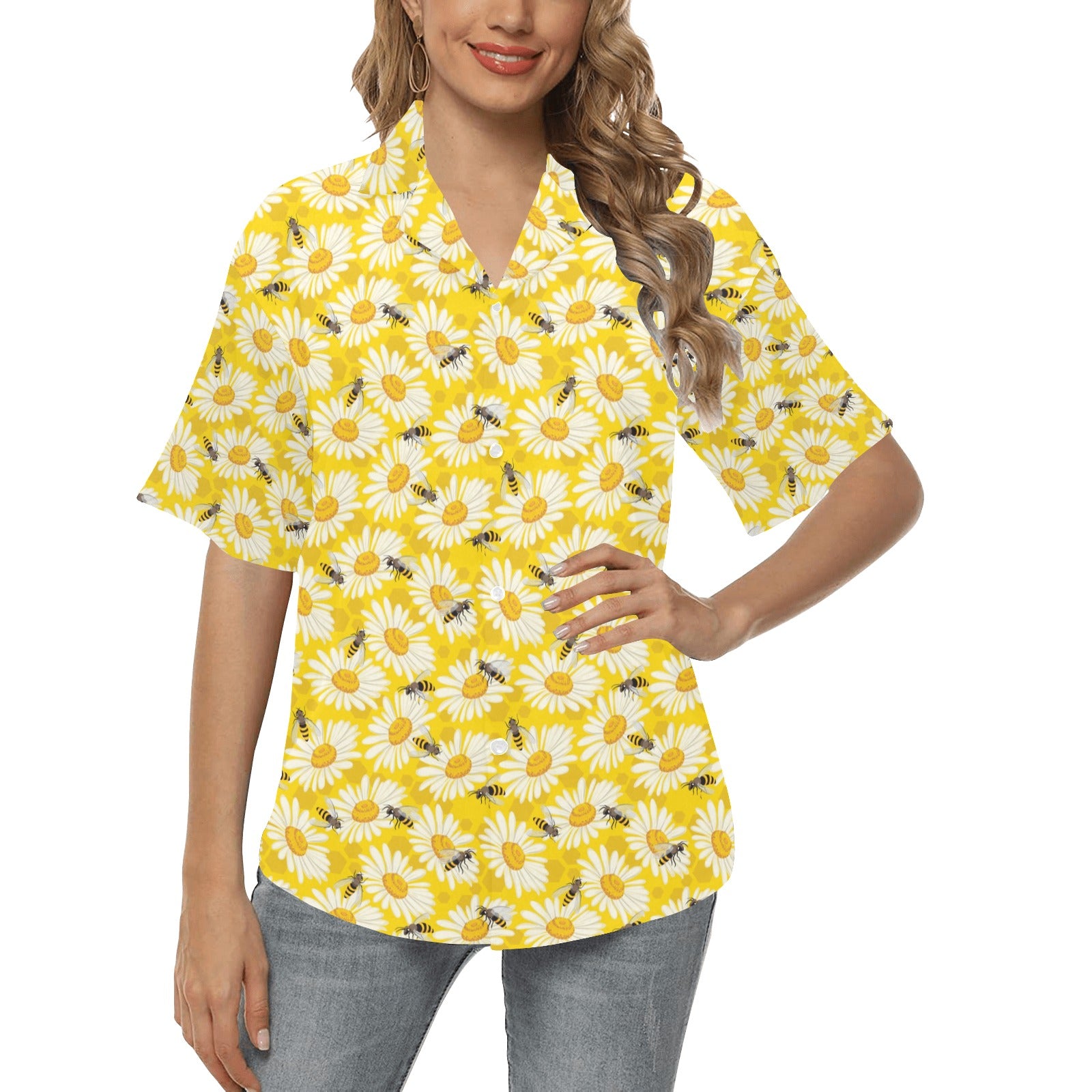 Bee Daisy Pattern Print Design 06 Women's Hawaiian Shirt